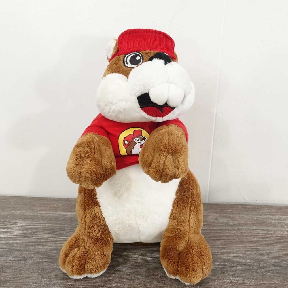 Buc-ee's Beaver Plush Stuffed Animal Toy Small Brown Red Shirt Hat Washable